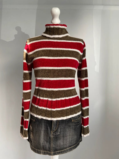Vintage 00s Striped Jumper - Size L - Funky Cat
