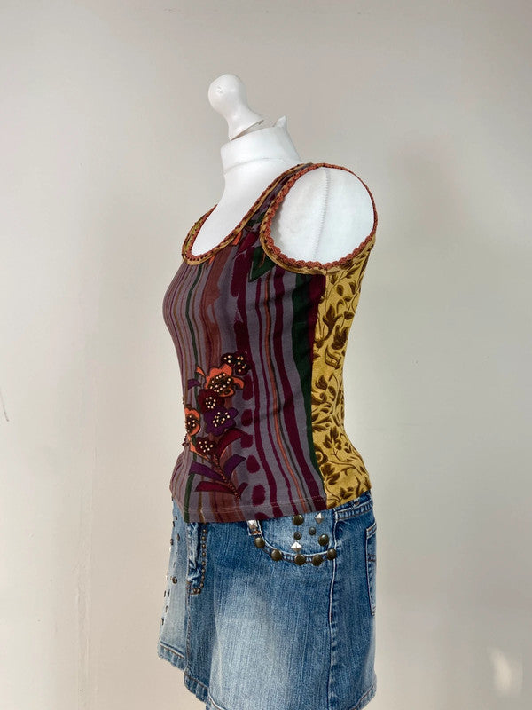 00s Striped Floral Tank - Size M/L - Funky Cat