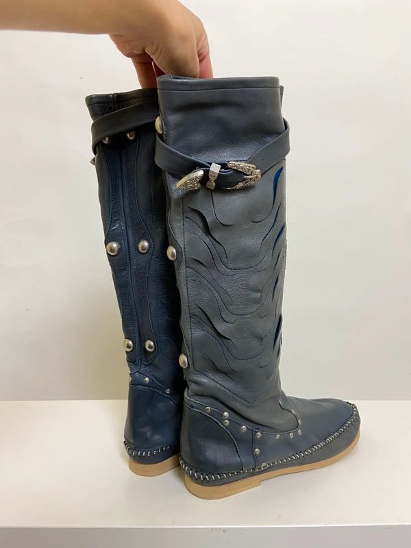 Vintage Boho Studded Buckle Boots - Size 4 - Funky Cat