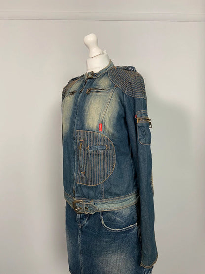 Vintage Denim Racer Jacket - Size L