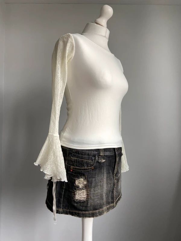 Vintage 00s Boat Neck Top With Flared Sleeves - Size M - Funky Cat