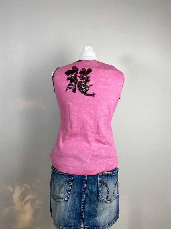 00s Graphic Printed Vest Top - Size L/XL - Funky Cat