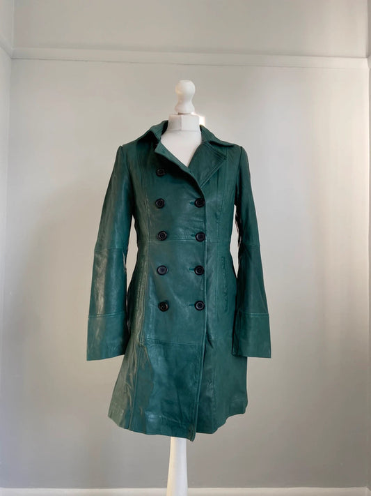 Vintage 90s Leather Trench Coat - Size M