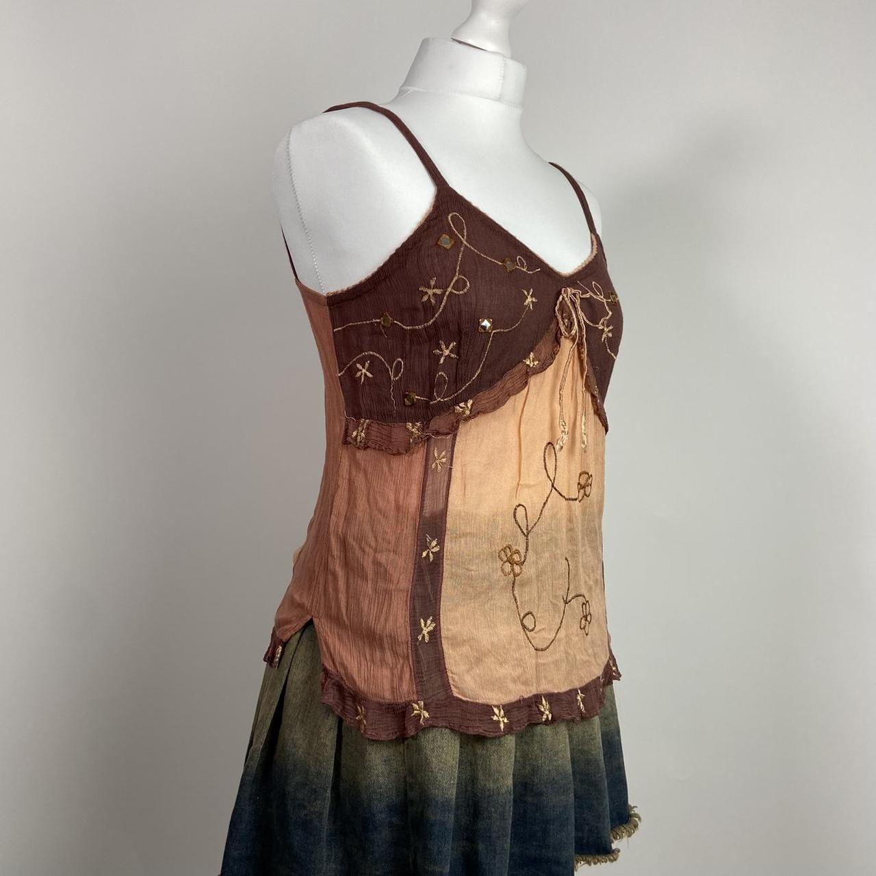 00s Rose and Brown Embroidered Cami - Size L