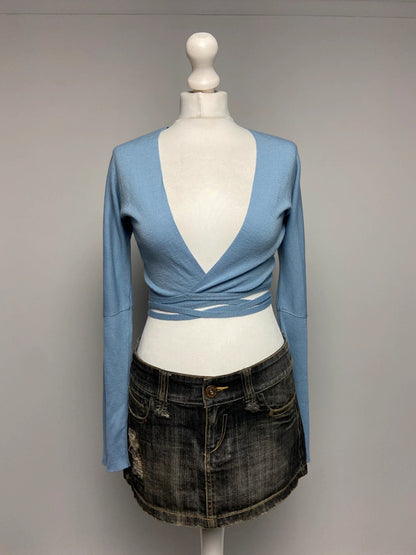 Vintage 00s Wrap Top - Size S/M - Funky Cat