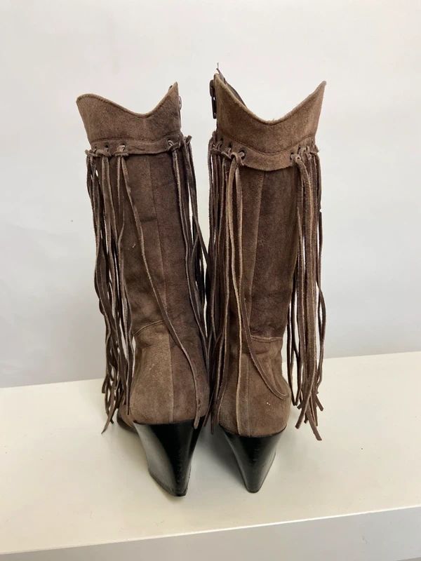 Vintage Boho Hippie Suede Fringe Boots - Size UK 4
