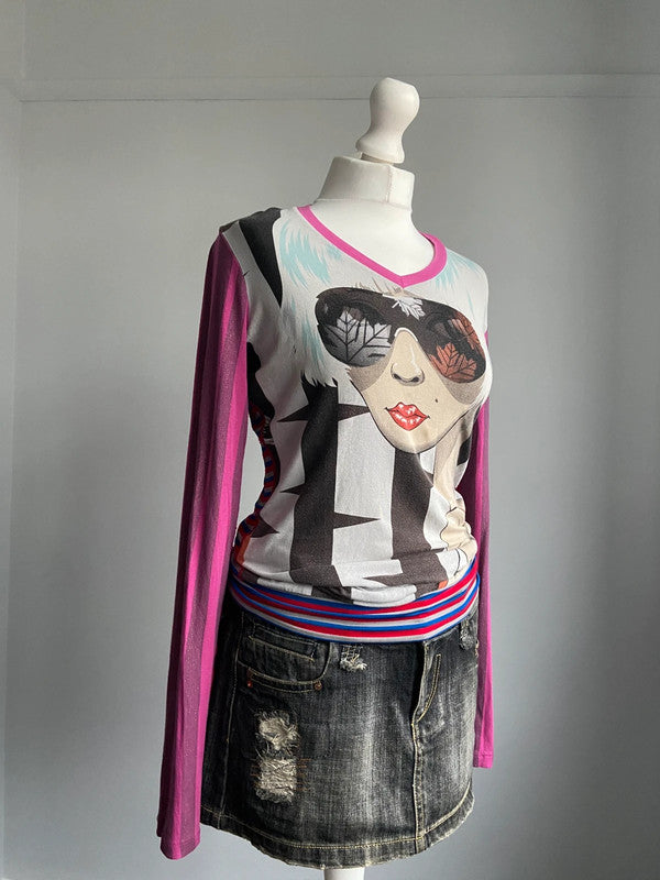 Custo Barcelona Graphic Print Striped Dress - Size S/M