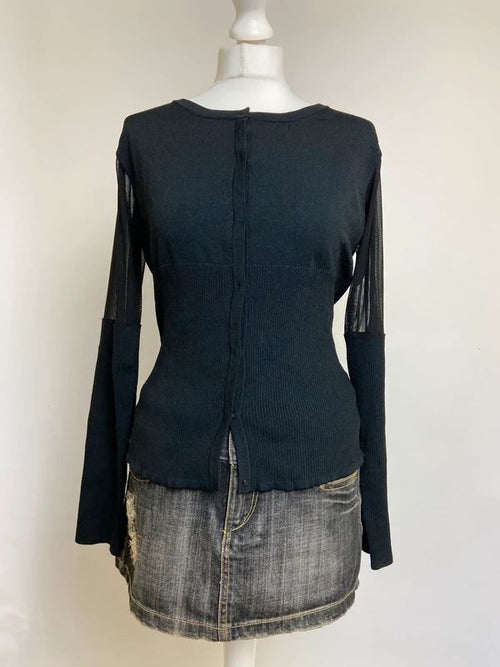 Vintage 00s Mesh Sleeves Cardigan - Size L - Funky Cat