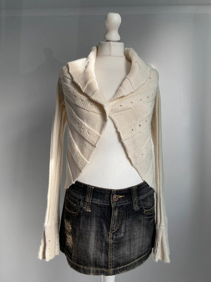 Vintage 00s Cream Knit Cardigan - Size M - Funky Cat