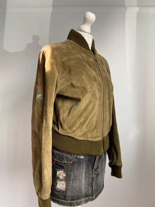 Vintage 00s Suede Bomber Jacket - Size L/XL - Funky Cat