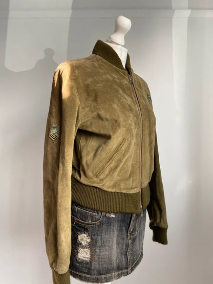 Vintage 00s Suede Bomber Jacket - Size L/XL - Funky Cat