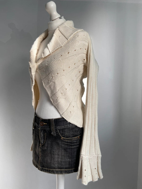 Vintage 00s Cream Knit Cardigan - Size M - Funky Cat