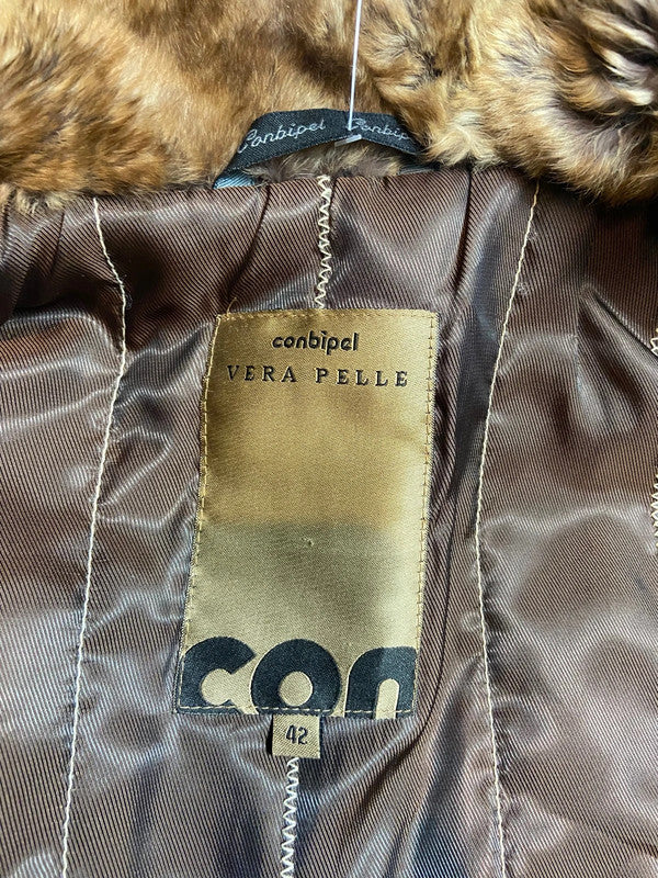 Vintage 00s Fur Trim Leather Jacket - Size M