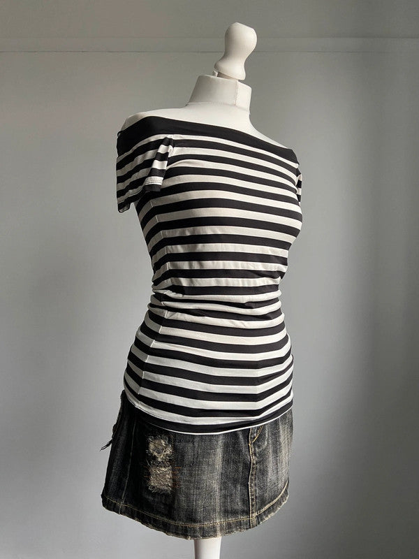 Vintage Striped Off The Shoulder Top - Size M