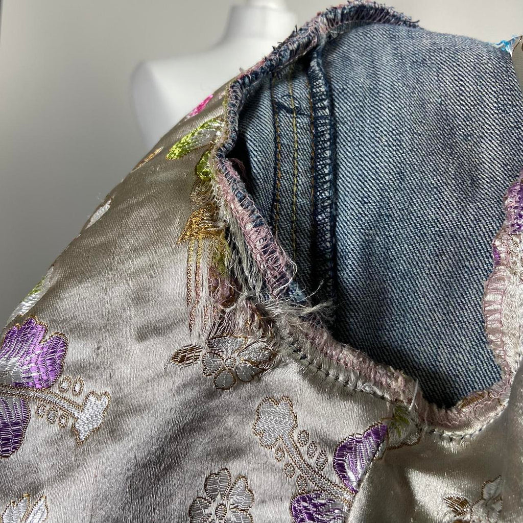 00s Embellished Denim Racer Jacket - Size S - Funky Cat