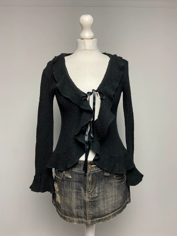 Vintage 00s Ruffled Knit Cardigan - One Size - Funky Cat