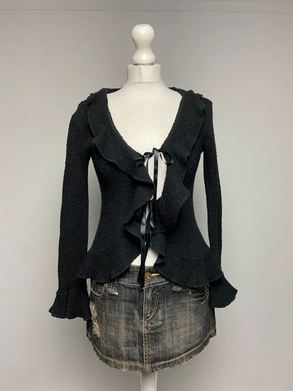 Vintage 00s Ruffled Knit Cardigan - One Size - Funky Cat