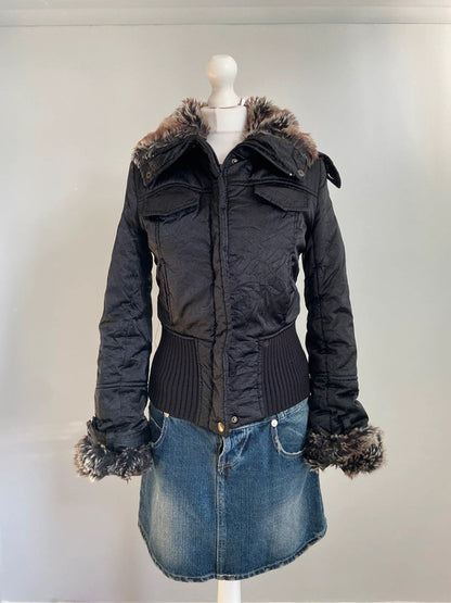 Vintage 00s Faux Fur Trim Puffer Jacket - Size S