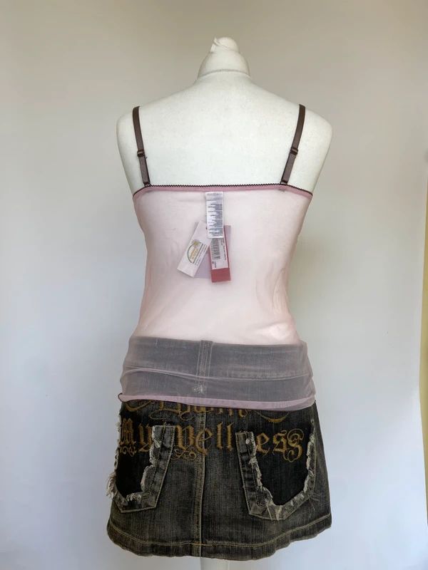 Vintage Yamamay Embroidered Baby Pink Mesh Cami - Size S/M
