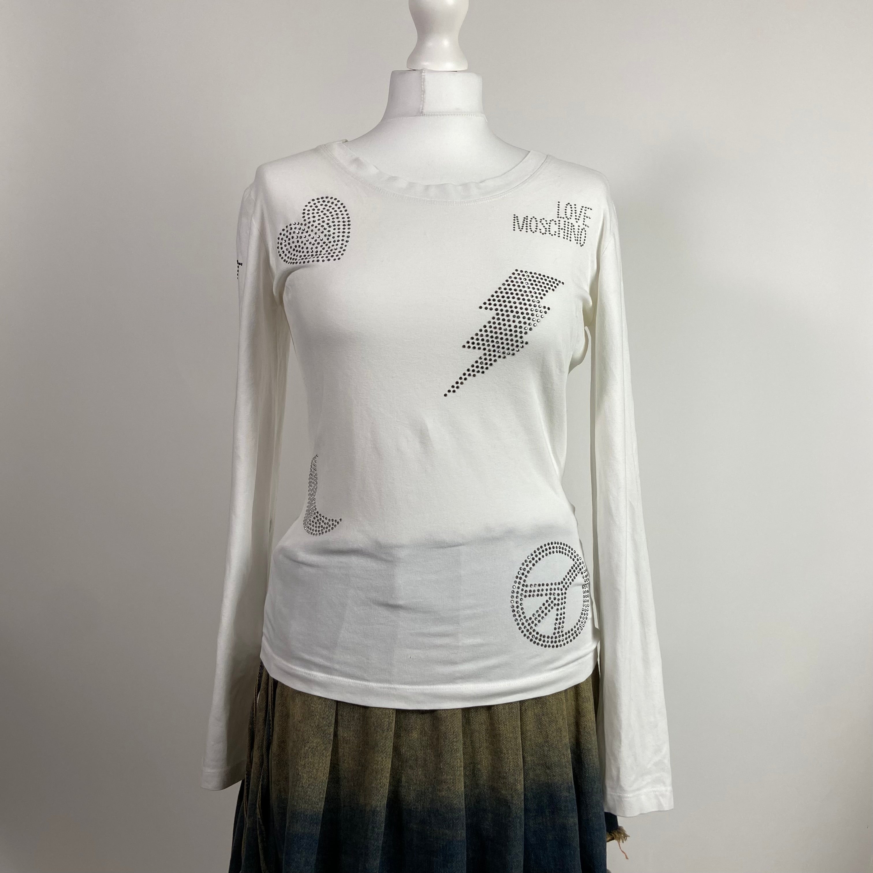 00s Love Moschino Embellished Long Sleeve Top - Size M - Funky Cat