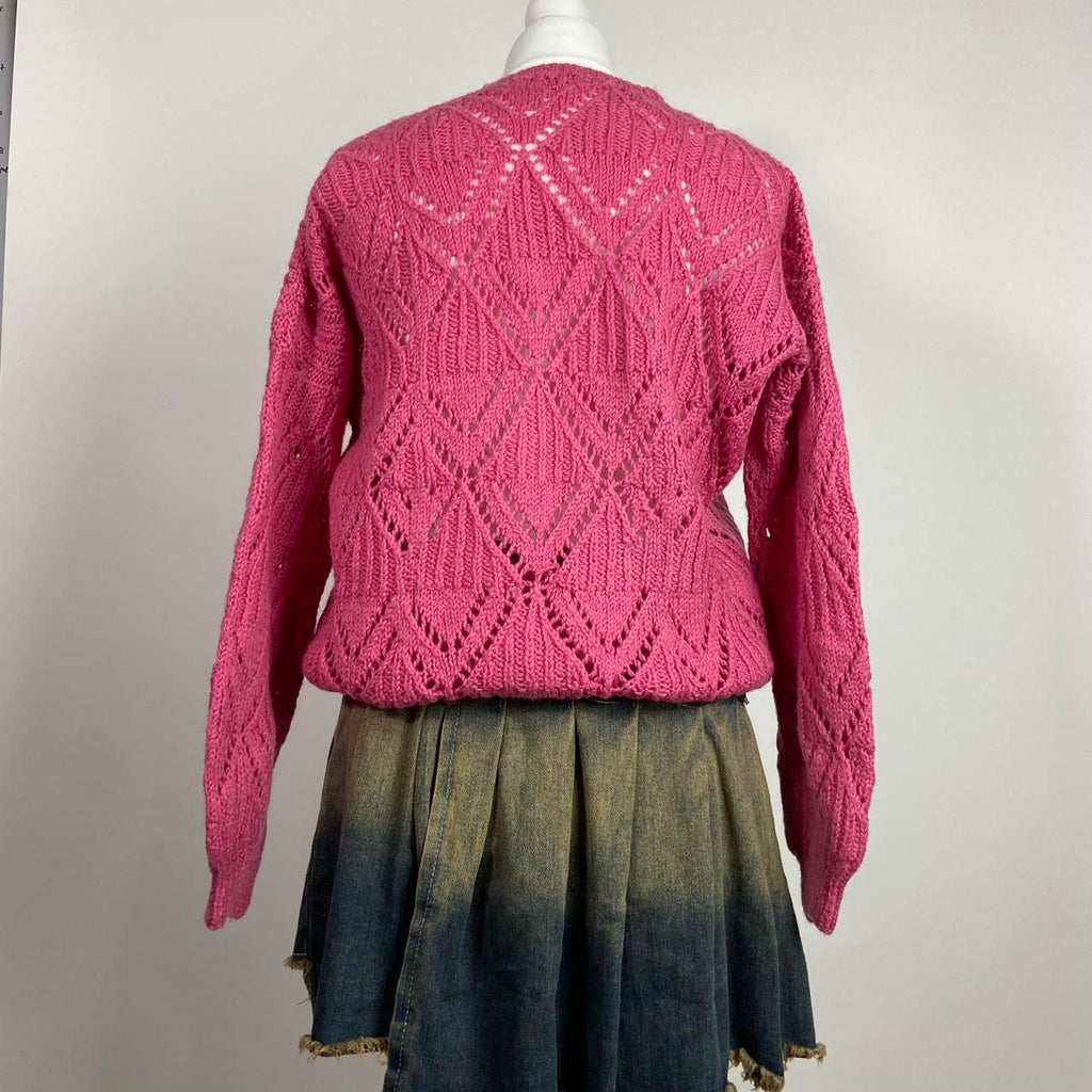 90s Handmade Knitted Jumper - Size M - Funky Cat