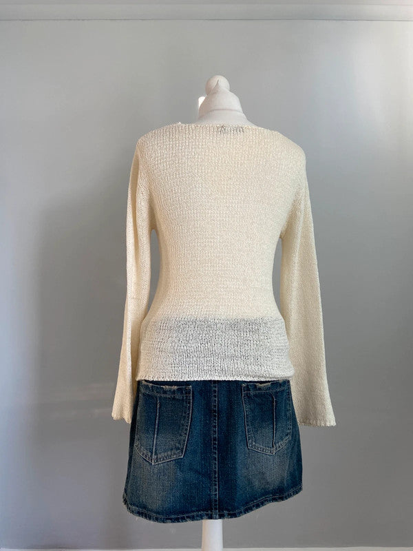 Vintage 00s Embellished Knit Top - Size M - Funky Cat
