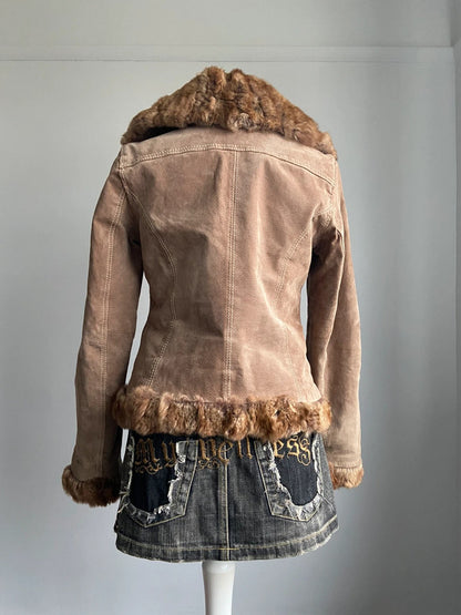 Vintage 00s Fur Trim Leather Jacket - Size M