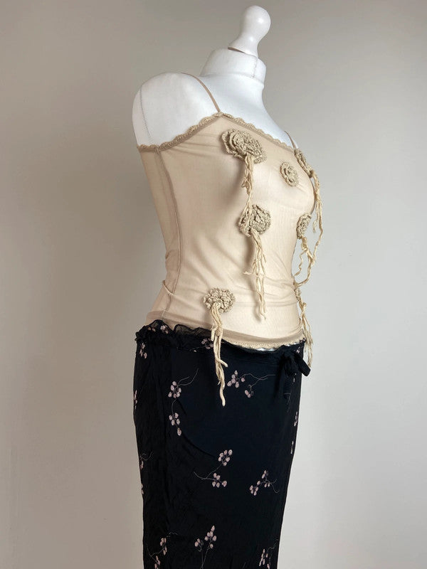 00s Sheer Mesh Crochet Top - Size S