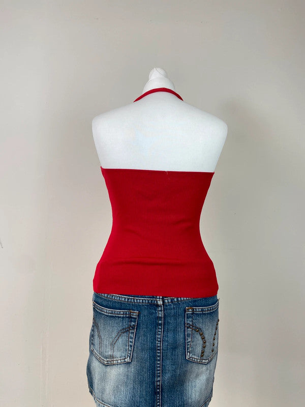 90s Red Halterneck Top - Size S/M