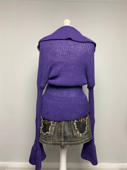 Vintage 00s Tie Ruffled Cardigan - One Size - Funky Cat