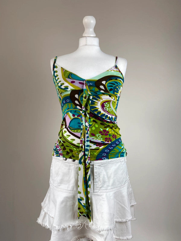 00s Multicolour Abstract Printed Top - Size S/M - Funky Cat
