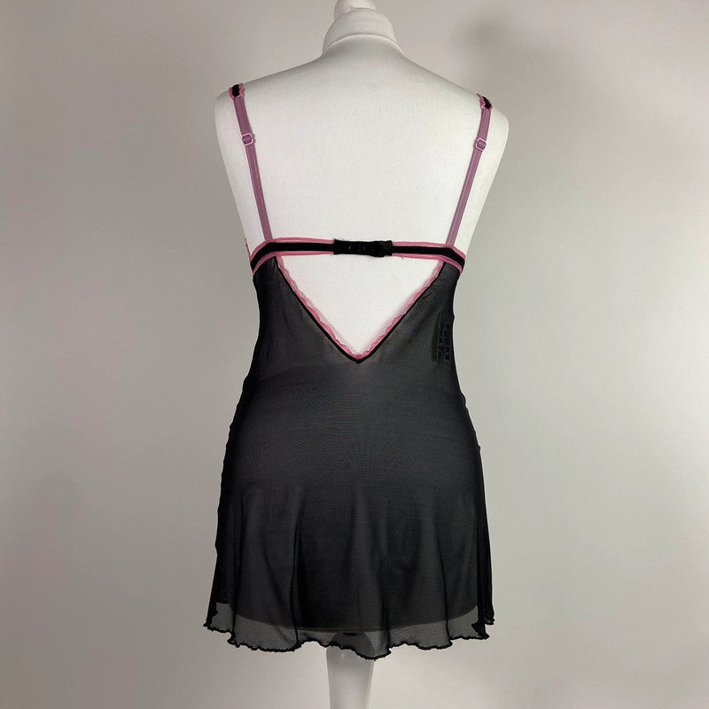 Vintage 90s y2k Lingerie Slip Dress With Pink Hems - Size XS