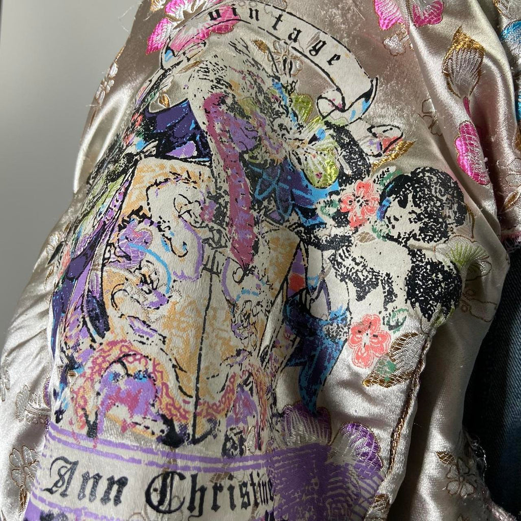 00s Embellished Denim Racer Jacket - Size S - Funky Cat
