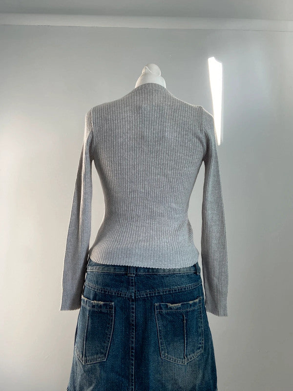 Vintage 00s Ribbed Cardigan - Size S - Funky Cat
