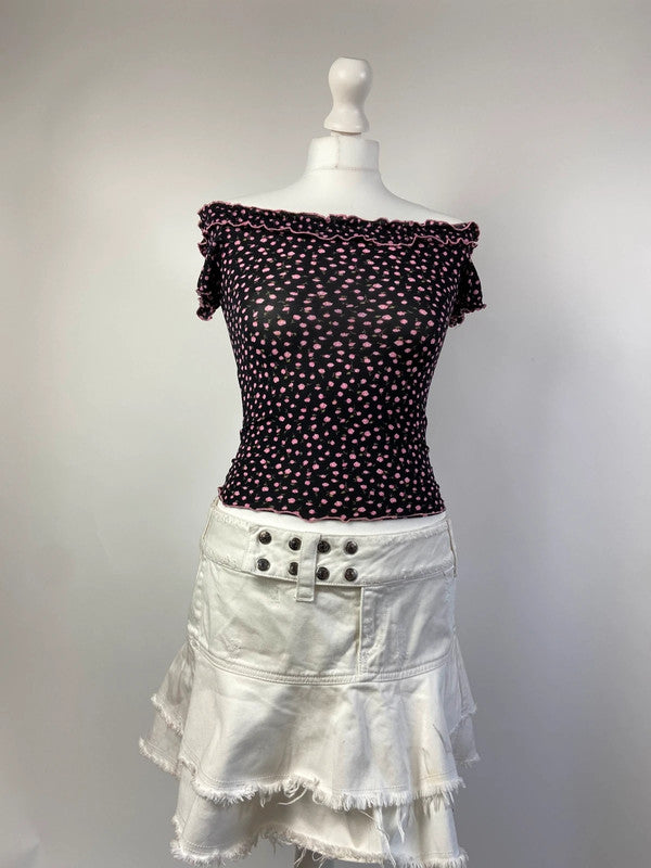 90s Floral Off the Shoulder Baby Tee- Size XS/S