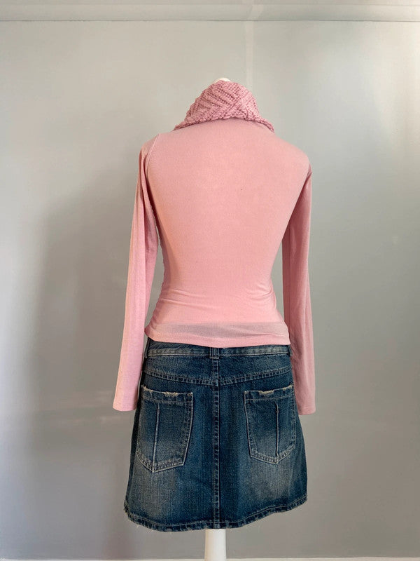 Vintage 00s Roll Neck Knit Top - Size S - Funky Cat