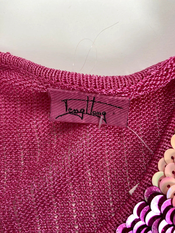 00s Pink Sequinned Vest Top - Size S - Funky Cat