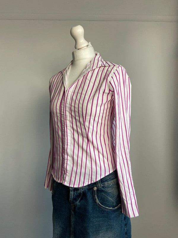 Vintage 00s Striped Shirt - Size S/M - Funky Cat