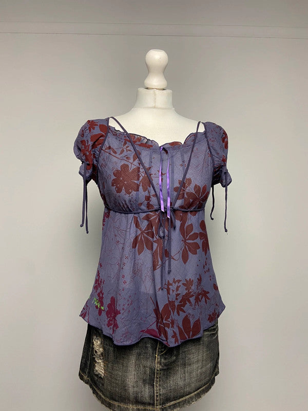 Cop Copine Floral Cup Sleeve Top - Size M - Funky Cat