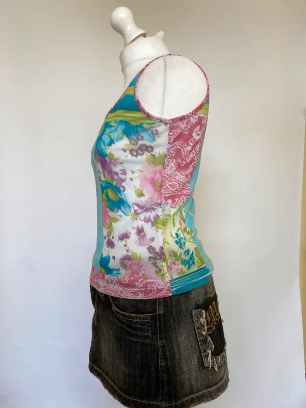 Blumarine Graphic Print Mesh Vest Top - Size S/M