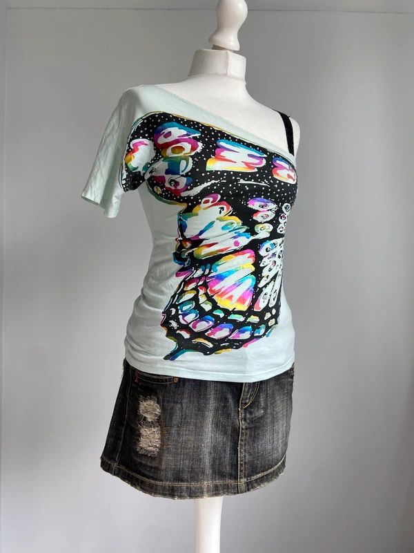 Vintage 00s Off Shoulder Top - Size S - Funky Cat