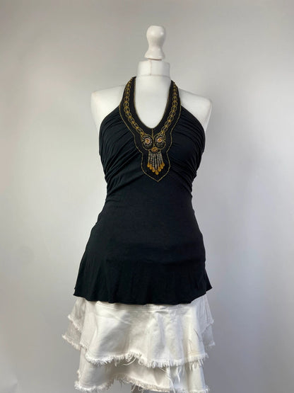 00s Boho Embellished Halter Top - Size S/M
