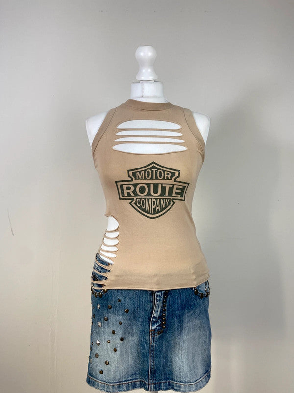 00s Graphic Print Cutout Vest - Size S/M - Funky Cat