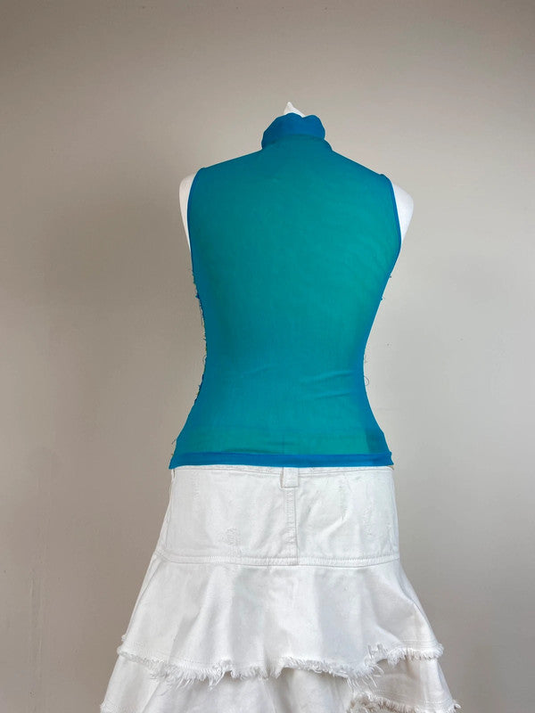 90s Blue Sequin Vest Top - Size M