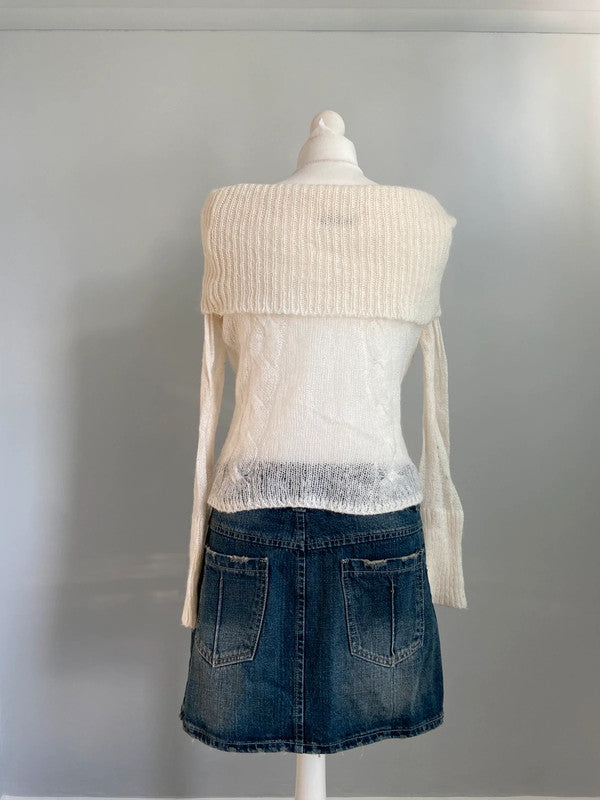 Vintage 00s Off The Shoulder Knit Jumper - Size S
