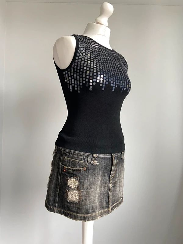 Vintage 00s Sequin Vest Top - Size S - Funky Cat