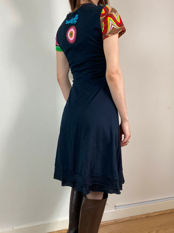Desigual Funky Print V-Neck Dress - Size S - Funky Cat