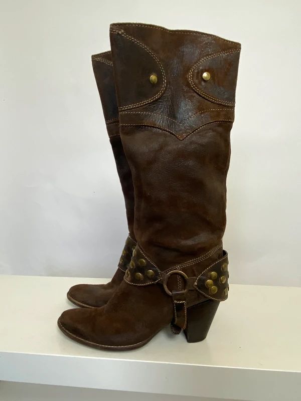 Vintage Boho Studded Cowboy Boots - Size UK 5