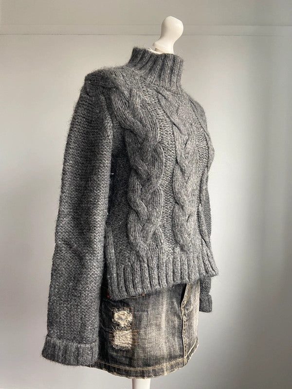 Vintage Grey Cable Knit Jumper - Size XS/S