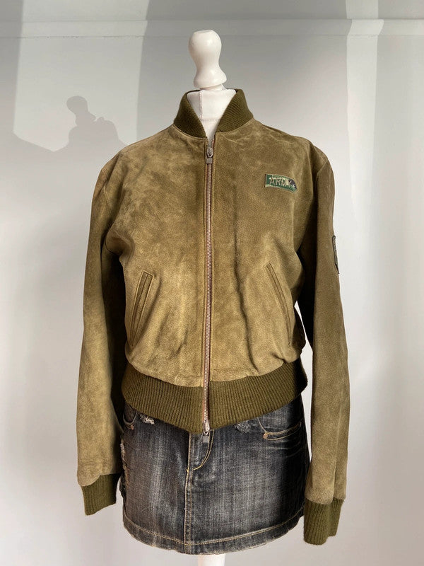 Vintage 00s Suede Bomber Jacket - Size L/XL - Funky Cat